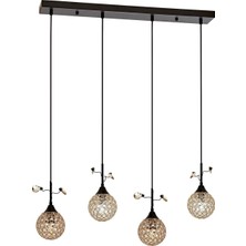 Avonni AV-1881-4SY Sarı Kaplama Modern Avize E14 Metal Kristal H: 100 cm, WxD: 80x12 cm