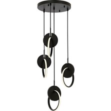 Avonni AV-1874-4T-BSY Siyah Boya Modern Avize LED Metal Ahşap H: 120 cm, Ø: 35 cm
