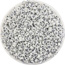 Hedef Bijuteri 25GR Beyaz Üzeri Siyah Yassı Rakam Boncuk 4X7MM Plastik Renkli Malzeme