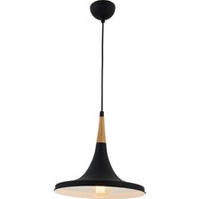 Avonni AV-4100-A6-BSY Siyah Boya Modern Avize E27 Metal Ahşap H: 90 cm, Ø: 32 cm