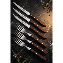 Lazbisa Hand Craft Serisi Steak Et Bıçağı Çatalı 6 Lı Set Mutfak Bıçak Seti ( Mtf-060 )
