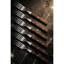 Lazbisa Hand Craft Serisi Steak Et Yemek Kahvaltı Çatalı 6 Lı Set Mutfak Bıçak Günlük Kullanım ( Mtf-061 )