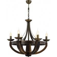 Avonni AV-1644-6E Eskitme Kaplama Modern Avize E14 Metal Ahşap H: 90 cm, Ø: 70 cm