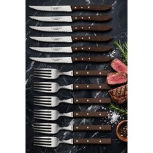 Lazbisa Hand Craft Serisi Steak Et Yemek Kahvaltı Bıçağı Çatalı 12 Li Set Mutfak Bıçak Seti ( Mtf-061 )