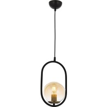 Avonni AV-4275-1BSY Siyah Boya Modern Avize E27 Metal Cam H: 100 cm, Ø: 16 cm