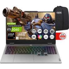 Lenovo Loq 15AHP10 Amd Ryzen 7 250 RTX5060 100W 24GB Ram 4tb SSD 15.6" Fhd IPS 144Hz W11 83JG008UTR Taşınabilir Bilgisayar
