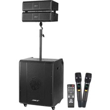 Nacario Shile Sl-9 400W Aktif Kule Ses Sistemi 2 Adet Kablosuz Mikrofonlu Tekerlekli Mdf Kasa Bluetooth/tws