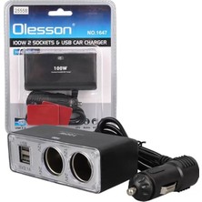 Nacario Olesson 1647 12-24V Çift USB Girişli 100W 70CM Kablolu 2'li Araç Çakmak Çoklayıcı