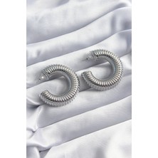 Uravas Store Pirinç Gümüş Renk Işleme Halka Model Kadın Küpe