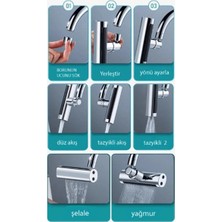Epilons Krom Tasarruflu Şelale Musluk Başlığı 4 Modlu, Ayarlanabilir, Su Tasarrufu Sağlayan Pratik Başlık