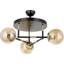 Avonni AV-4331-3T-BSY Siyah Boya Modern Avize E27 Metal Cam H: 50 cm, Ø: 40 cm