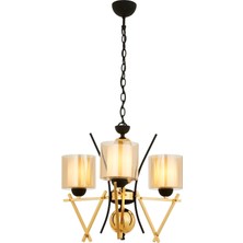 Avonni AV-4301-3S Sarı Kaplama Modern Avize E27 Metal Cam H: 90 cm, Ø: 50 cm