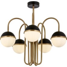 Avonni AV-1895-5E Eskitme/Siyah Boya/Kaplama Modern Avize E27 Metal Cam H: 70 cm, Ø: 60 cm
