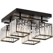 Avonni AV-1795-4BSY Siyah Boya Modern Avize E27 Metal Kristal H: 22 cm, Ø: 40 cm