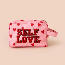 Simple Living Self Love Pembe Kozmetik Çantası 21X12X8 cm Kumaş Malzeme ile Şık Tasarım
