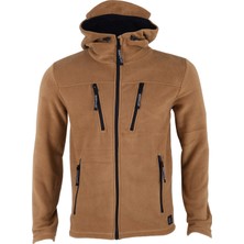 Ghassy Co. Erkek Polar Kapşonlu Ceket Kalın Polyester Kumaşla Doğa Yürüyüşü İçin Camel Renk