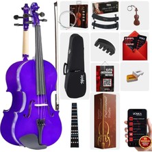 Midex HGA44PU-TYS Mor 4/4 Tam Boy Keman Seti (Yastık Yedek Tel Susturucu Çanta Yay Reçine Metod)