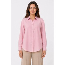 Alfanora Kadın Uzun Kol Gömlek Düğmeli Klasik Yaka Günlük ve Ofis Şıklığına Uygun - Toz Pembe