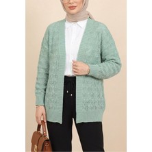 Moda Morfo Desenli Araboy Örme Triko Hırka  -Mint