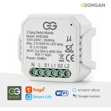 Günsan Elektrik Günsan Akıllı Wifi Nötrlü Komütatör Röle 2 Kanal (Ikili Anahtar Modülü) Tuya & Smart Life Uyumlu