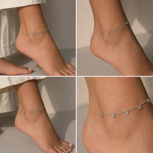 Bymiel Mavi Taş Detaylı Zarif Zincir Halhal – Ayarlanabilir Kadın Halhal