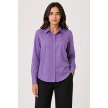 Alfanora Kadın Uzun Kol Gömlek Düğmeli Klasik Yaka Günlük ve Ofis Şıklığına Uygun - Mor