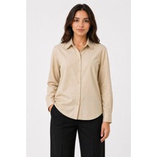 Alfanora Kadın Uzun Kol Gömlek Düğmeli Klasik Yaka Günlük ve Ofis Şıklığına Uygun - Bej
