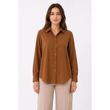 Alfanora Kadın Uzun Kol Gömlek Düğmeli Klasik Yaka Günlük ve Ofis Şıklığına Uygun - Kahverengi