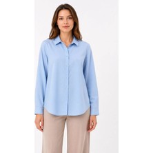 Alfanora Kadın Uzun Kol Gömlek Düğmeli Klasik Yaka Günlük ve Ofis Şıklığına Uygun - Açık Mavi