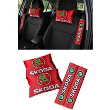 Tusba Market Skoda Araçlar Için Seyahat Boyun Yastığı & Emniyet Kemer Kılıfı - Dijital Baskılı Ikili Konfor Seti