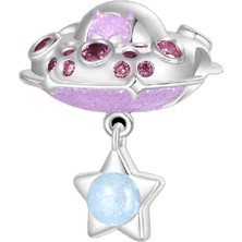 Fubena Ufo ve Yıldız Sallantısı Boncuk Gümüş Charm