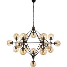Avonni AV-4258-21BSY Siyah Boya Modern Avize E27 Metal Cam H: 100 cm, Ø: 150 cm