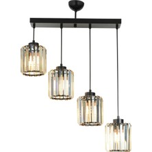 Avonni AV-65230-4Y-BSY Siyah Boya Modern Avize E27 Metal Kristal H: 78 cm, WxD: 64x15 cm