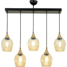 Avonni AV-65234-5Y-BSY Siyah Boya Modern Avize E27 Metal Cam H: 70 cm, WxD: 75x10 cm