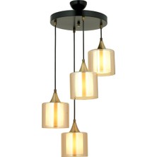 Avonni AV-65233-4T-BSY-B Siyah Boya Modern Avize E27 Metal Cam H: 82 cm, Ø: 40 cm