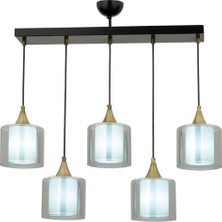 Avonni AV-65233-5Y-BSY-F Siyah Boya Modern Avize E27 Metal Cam H: 70 cm, WxD: 75x14 cm