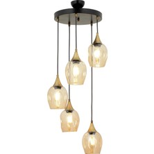 Avonni AV-65234-5T-BSY Siyah Boya Modern Avize E27 Metal Cam H: 75 cm, Ø: 40 cm