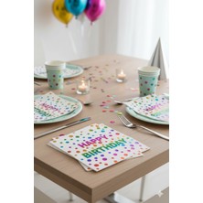 Big Party Peçete Varaklı Happy Birthday yazı beyaz üst rengarenk