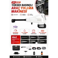 Wair Teknoloji HX-4000 Profesyonel Yüksek Basınçlı Araç Yıkama Makinesi 290 Psı 18.500 Rpm Çift Bataryalı Şarjlı Tabanca