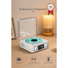 Torima Bluetooth Hoparlör Dijital Saatli Pikap Tasarımlı Radyolu Şarjlı Speaker Q3 Beyaz