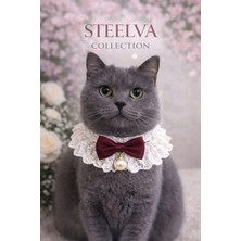 Steelva Fiyonk ve Incili Kedi Kıyafeti Bordo (Tasması,bandanası)