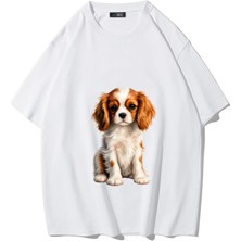 Brz Collection Unisex Oversize Cavalier King Charles Spaniel T-Shirt (Beyaz)