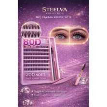 Steelva Takma Kirpik Seti Cımbız ve Tarak Beraber 200 Adet 80D Kirpik Seti
