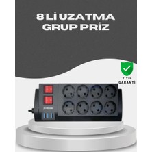Akım Korumalı 8’li Priz 3 Usb’li Uzatma Kablosu Isıya Dayanıklı 2 Metre Midastech