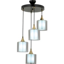 Avonni AV-65233-4T-BSY-F Siyah Boya Modern Avize E27 Metal Cam H: 82 cm, Ø: 40 cm