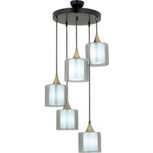 Avonni AV-65233-5T-BSY-F Siyah Boya Modern Avize E27 Metal Cam H: 97 cm, Ø: 40 cm