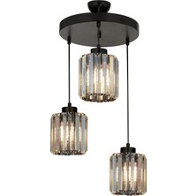 Avonni AV-65230-3T-BSY Siyah Boya Modern Avize E27 Metal Kristal H: 85 cm, Ø: 40 cm