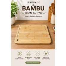 Penthouse Bambu Kesme Tahtası 26X36 cm – Askılı, Oluklu, Doğal Ahşap Mutfak Kesme ve Sunum Tahtası