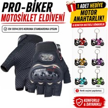 Prosev Pro-Bıker Darbeli Yarım Parmak Bedenli Motosiklet Eldiveni (Anahtarlık Hediyeli) En 13594:2015 Koruma Standardına Uygun Yarım Parmak