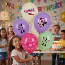 Dodomar Balon 12 Inç Minnie Baskılı 6'lı Balon Seti Doğum Günü Parti Süsleme Çocuk Konsept